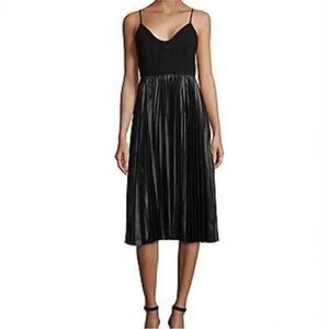 H by Halston Pleated Spaghetti Strap Midi Dress